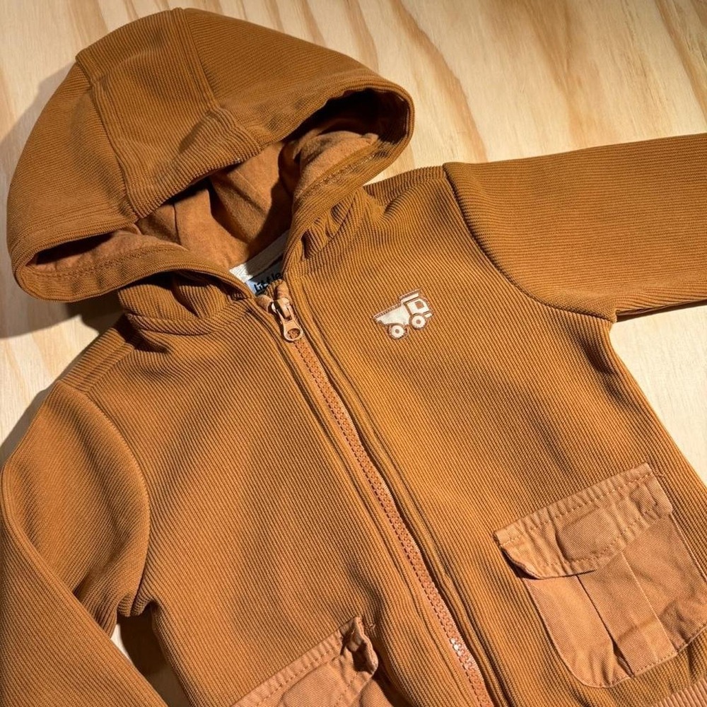 Little Lad Boys 24M Brown Corduroy Hooded Zip Up Jacket Truck Cargo Pockets